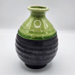 Ceramic bud vase, Pumpkin Style, two tone lime green & chocolate, 5" tall